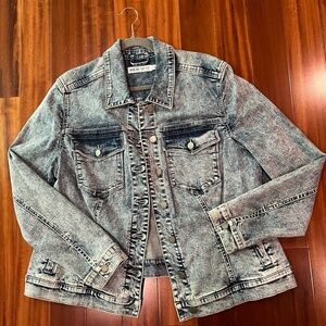 MERI SKYE Blue Denim Jacket Jean Faded Wash Long Sleeve‎ Button Plus Size 1X